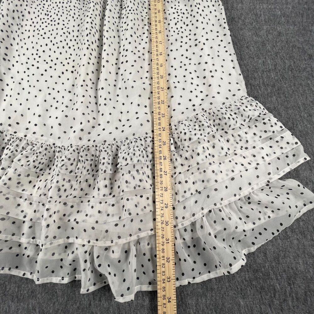 Muster 100% Silk Polka Dot Ruffle Hem Dress L White Black Boho Chic Summer - Picture 7 of 12